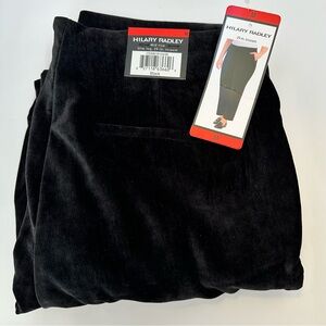 Hilary Radley, pull-on black velour pants with side slash pockets, new
